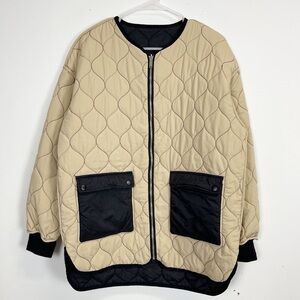 Noisy May Quilted Jacket Womens Size Small Medium Beige Black Reversible